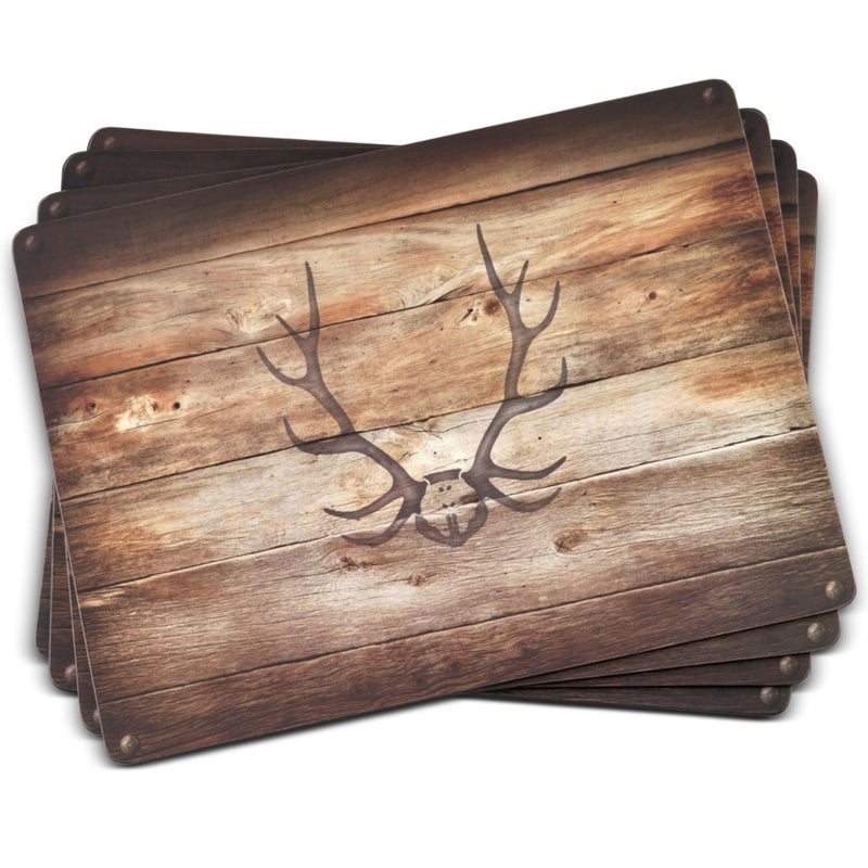 Pimpernel Lodge Collection Placemat Set â€“ (15.7" x 11.7") Cork-Backed Boards with Rustic Antler & Wood Artwork, Heat & Stain Resistant Lacquered Finish, Decorative Table Mats for Dining & Kitchen - Image 1